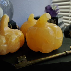 Orange Calcite Carved Halloween Crystal Pumpkin