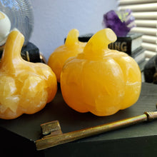 Load image into Gallery viewer, Orange Calcite Carved Halloween Crystal Pumpkin
