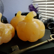 Load image into Gallery viewer, Orange Calcite Carved Halloween Crystal Pumpkin
