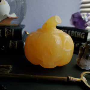 Orange Calcite Carved Halloween Crystal Pumpkin