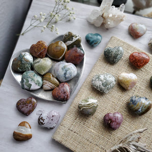 Natural Ocean Jasper Gemstone Pocket Hearts