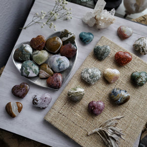 Natural Ocean Jasper Gemstone Pocket Hearts