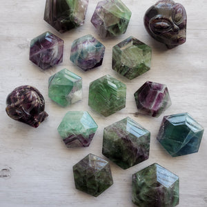 Natural Rainbow Fluorite Crystal Geometric Hexagons Sacred Geometry