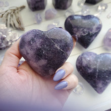 Load image into Gallery viewer, Purple &quot;Galaxy&quot; Lepidolite Puffy Hearts

