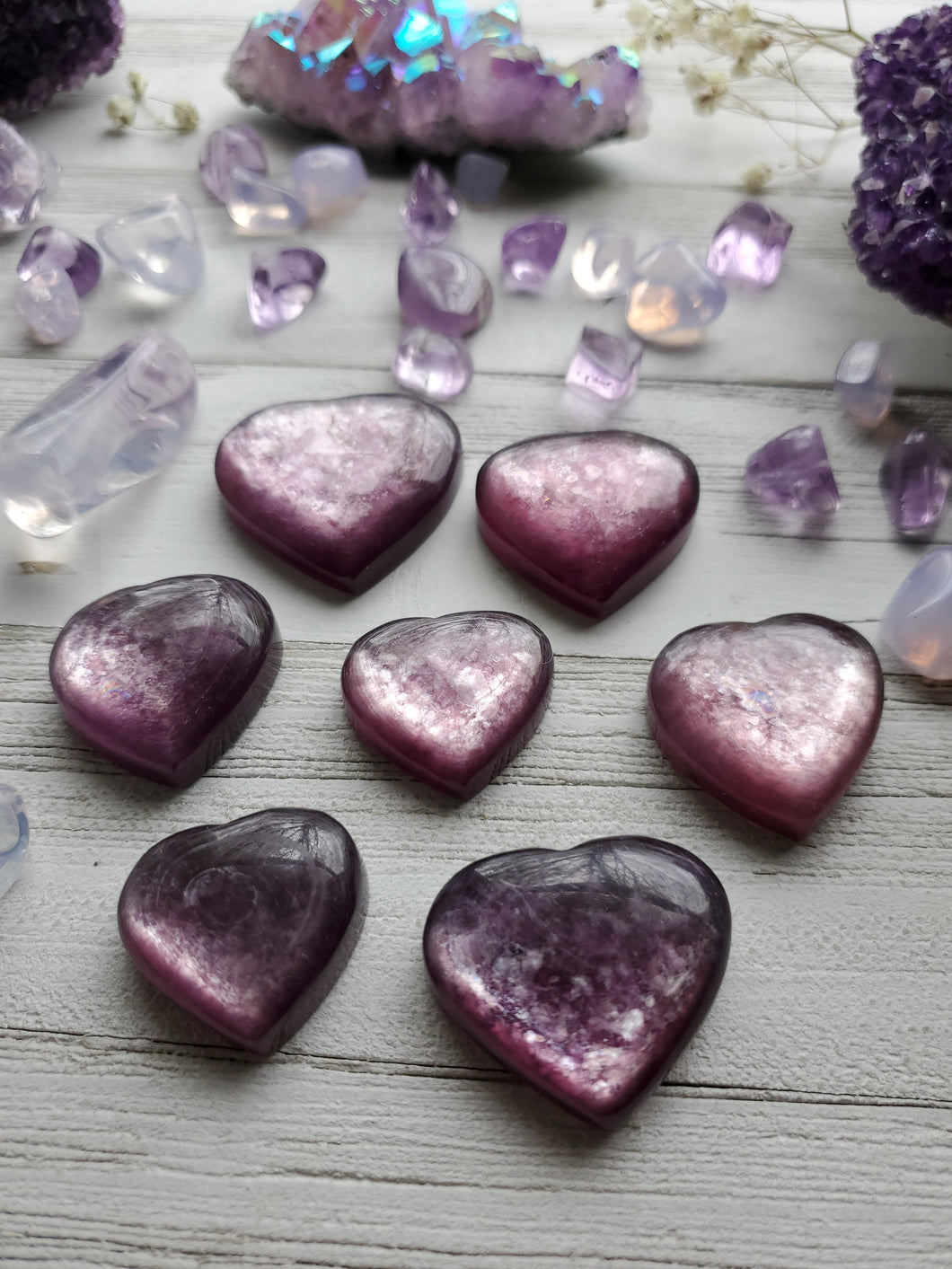 Natural Top Quality Gem Lepidolite Puffy Hearts
