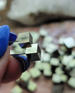 Genuine Mexican Cubic Pyrite Gemstone Stud Earrings