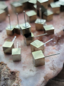 Genuine Mexican Cubic Pyrite Gemstone Stud Earrings