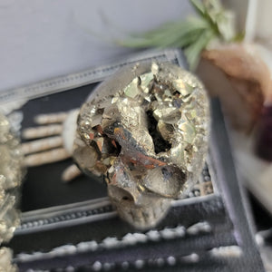 Evil Pyrite Half Raw Crystal Cluster Skulls