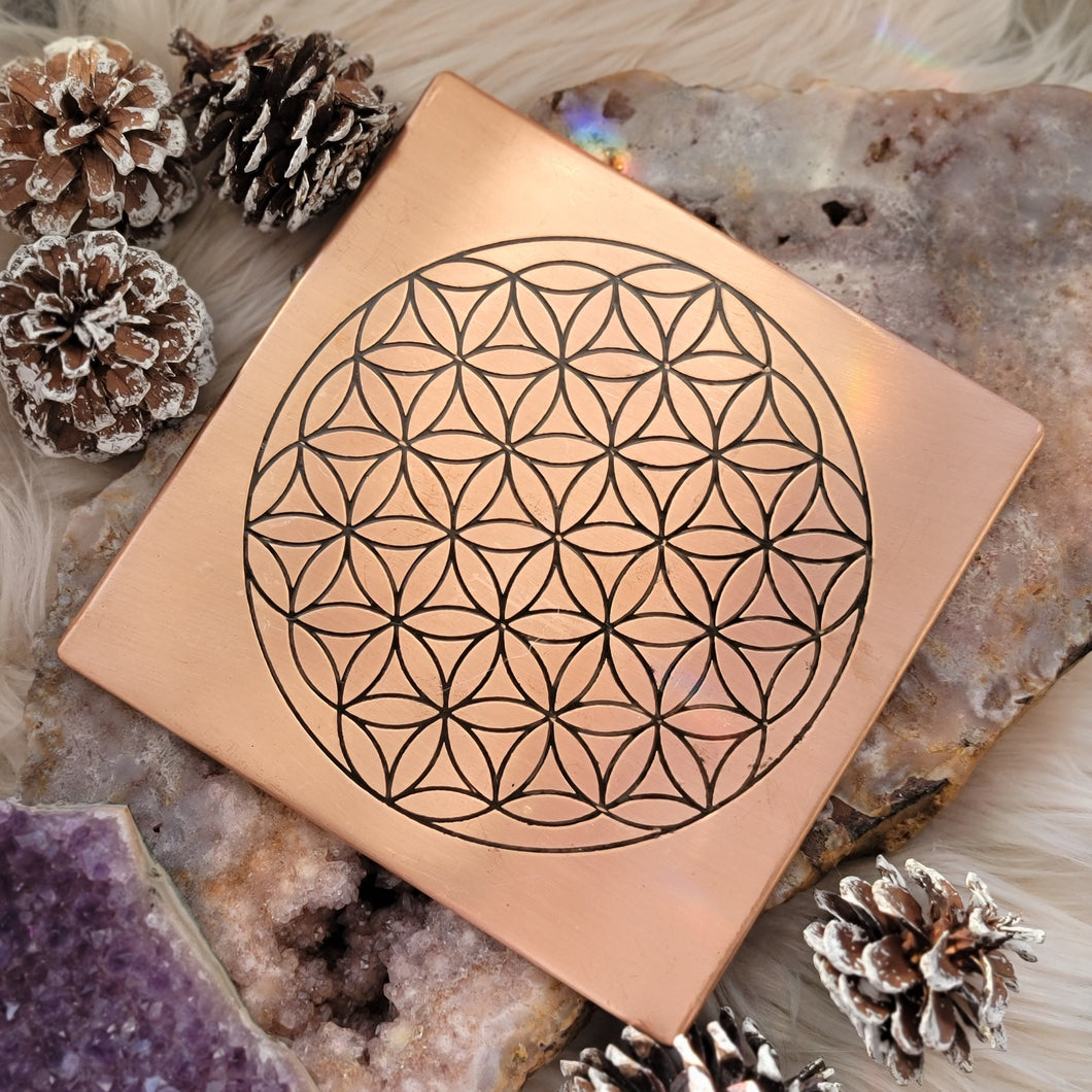Flower of Life Sacred Geometry Copper Crystal Grid