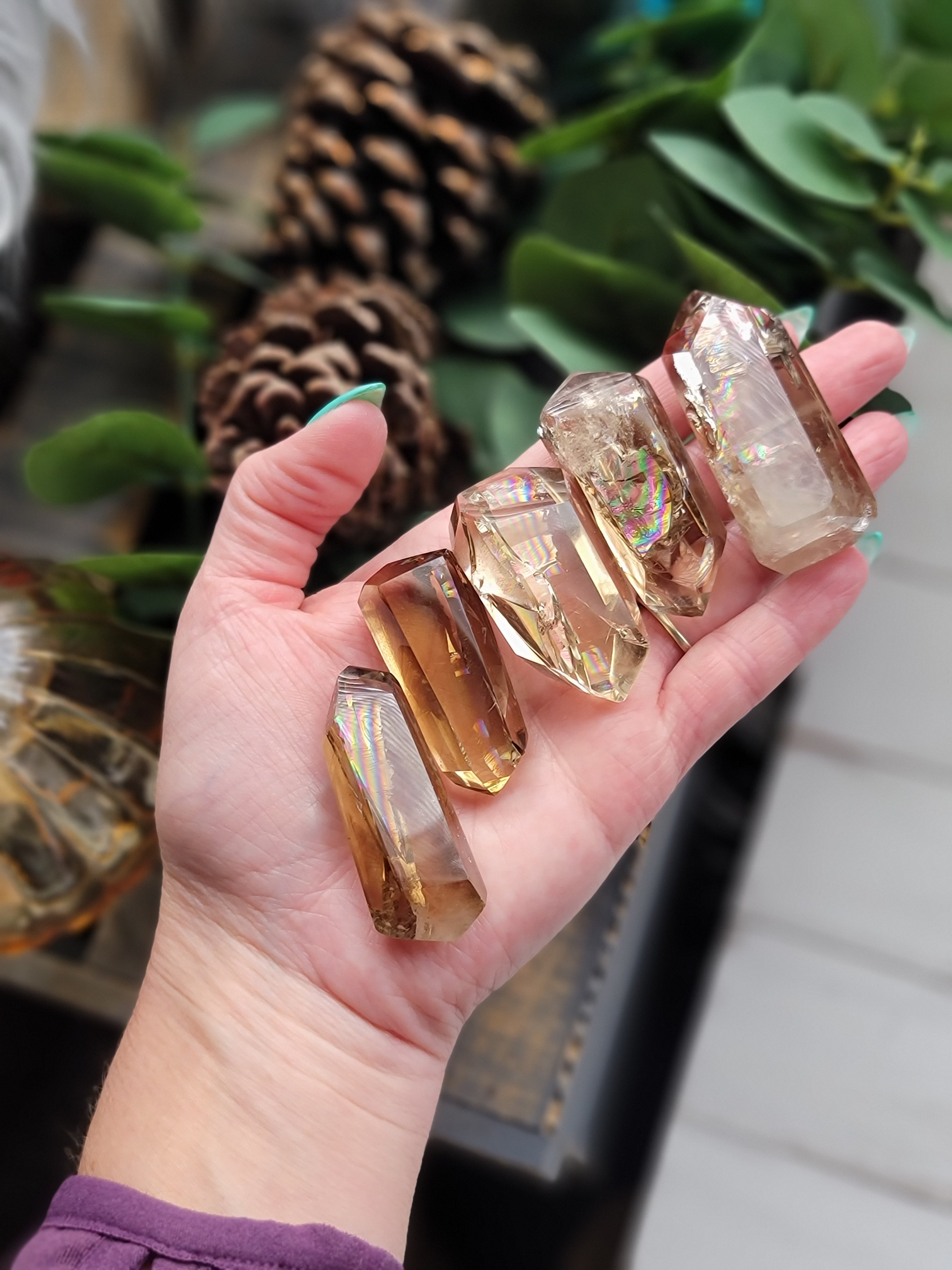 Natural Smokey Quartz Explosive Rainbow Crystal Gem Bombs