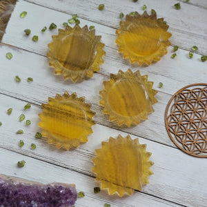 Natural Rare Yellow Fluorite Crystal Suns Sunflowers