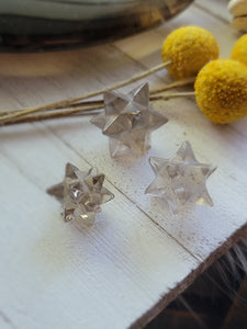 Mini Smokey Clear Quartz Stellated Asteroid Sacred Geometry Merkabah Stars