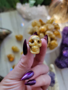 Yellow Jade Gemstone Carved Skulls