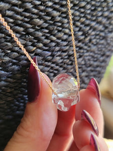 Mini Faceted Clear Quartz Skull Pendant Necklace