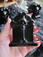 Load image into Gallery viewer, Gothic Obsidian Skull Gemstone Tombstone
