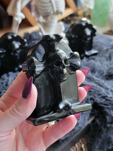 Gothic Obsidian Skull Gemstone Tombstone
