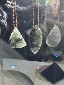 Rare Green Rutile Crystal Pendant Necklace