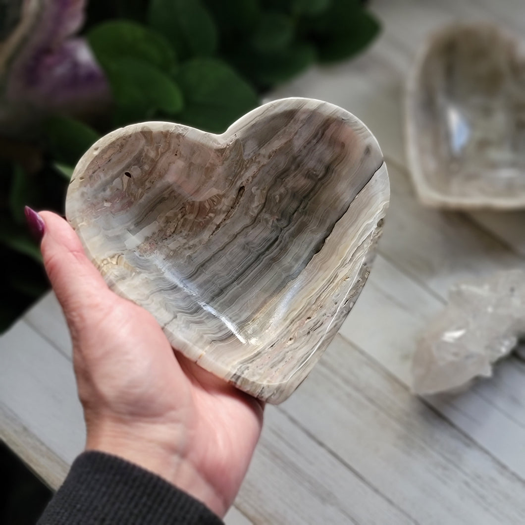 Grey Onyx Crystal Gemstone Heart Dish