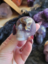 Load image into Gallery viewer, Natural Black/Purple Violet Flame Agate Gemstone Skulls
