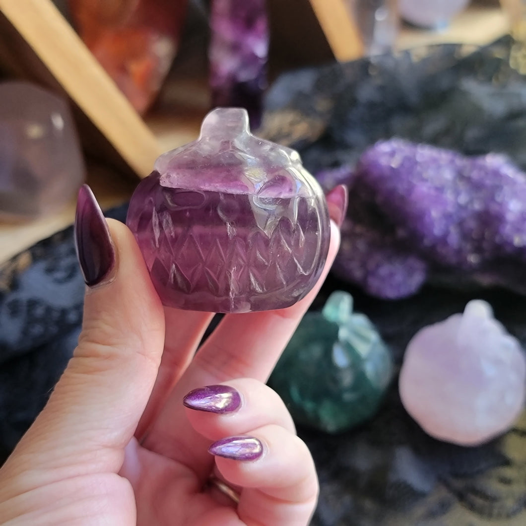 Mini Hand Carved Fluorite Crystal Pumpkins