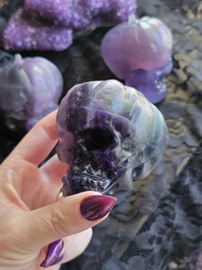 Evil Purple Fluorite Crystal Pumpkin Skulls