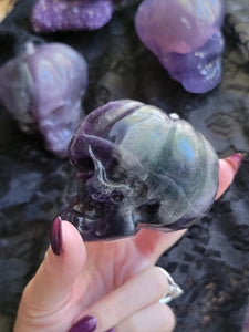 Evil Purple Fluorite Crystal Pumpkin Skulls