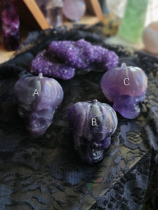 Evil Purple Fluorite Crystal Pumpkin Skulls