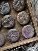 Load image into Gallery viewer, Labradorite Sunset Sun + Moon Carvings
