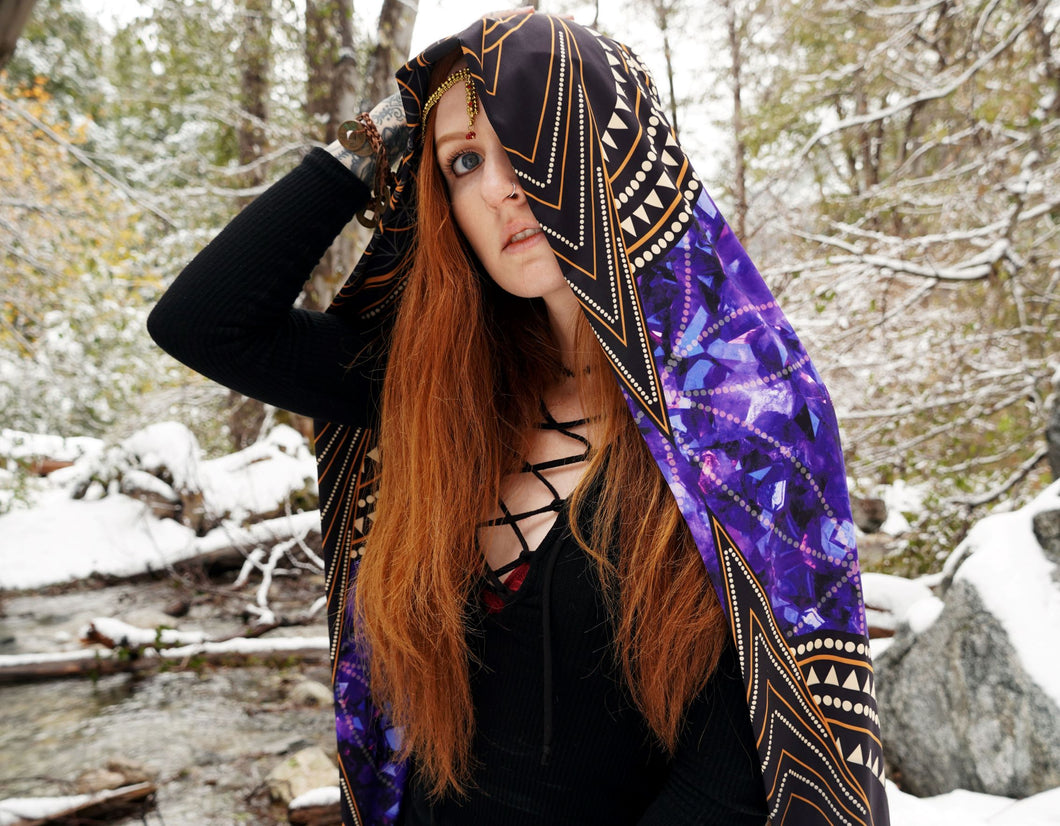 Amethyst Crystal Sacred Geometry Eco Poly Oversized Scarf