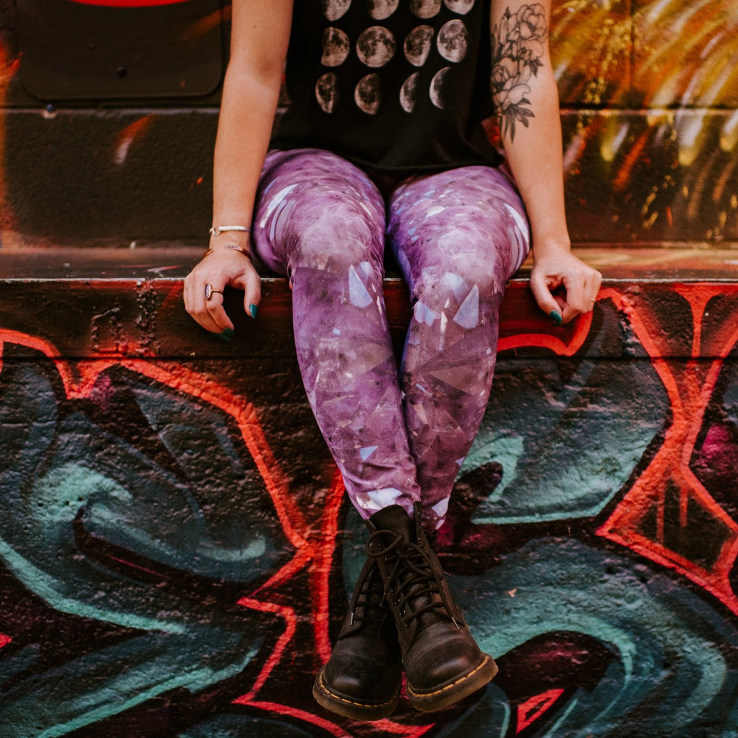 Purple Amethyst Eco Poly Crystal Statement Leggings