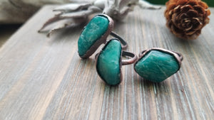 Pure Copper Amazonite Electroformed Gemstone Statement Rings