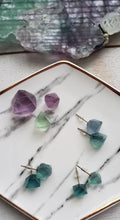 Load image into Gallery viewer, Green Fluorite Octahedron Crystal Gemstone Geometric Stud Earrings
