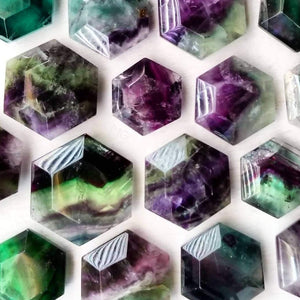 Natural Rainbow Fluorite Crystal Geometric Hexagons Sacred Geometry