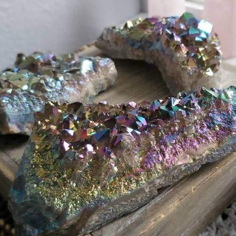 Rainbow Titanium Treated Aura Quartz Crystal Clusters
