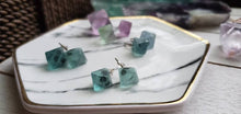 Load image into Gallery viewer, Green Fluorite Octahedron Crystal Gemstone Geometric Stud Earrings
