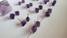 Load image into Gallery viewer, Purple Fluorite Octahedron Crystal Gemstone Geometric Stud Earrings
