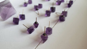 Purple Fluorite Octahedron Crystal Gemstone Geometric Stud Earrings