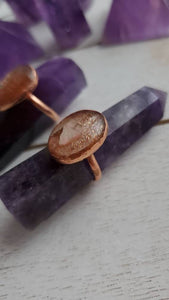Natural Tanzania Confetti Sunstone Gemstone Pure Copper Electroformed Statement Ring