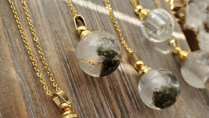 Natural Gemstone Lodolite Chlorite Spherical Crystal Poison Bottle Hollow Necklace