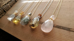 Natural Gemstone Faceted Crystal Poison Bottle Hollow Vial Essential Oil Perfume Necklace