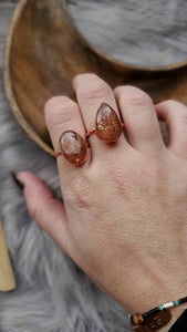Natural Tanzania Confetti Sunstone Gemstone Pure Copper Electroformed Statement Ring