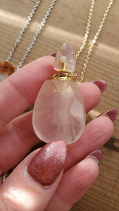 Natural Gemstone Faceted Crystal Poison Bottle Hollow Vial Essential Oil Perfume Necklace